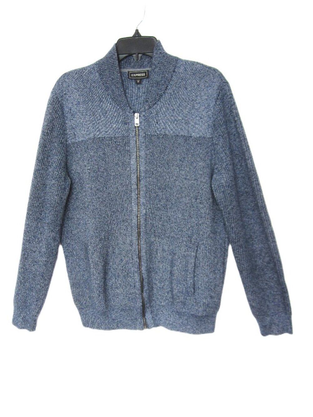 Express Men's Size M Bomber Full Zip Sweater Cotton Blend Blue Cardigan Pockets